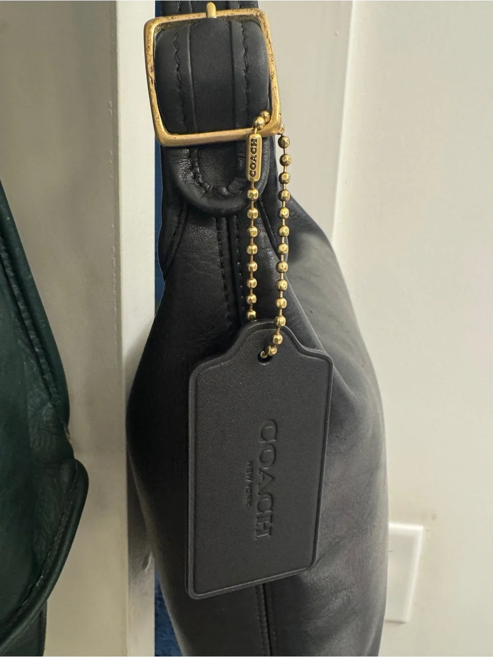 COACH Black Leather Hobo Bag with Gold Hardware